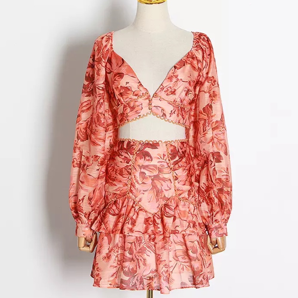 NWT Orange Floral Women Two Piece Set